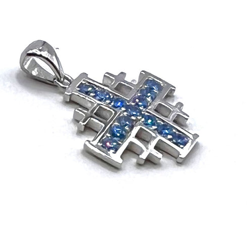 Sterling Silver With Colored Stone Jerusalem Cross Pendant